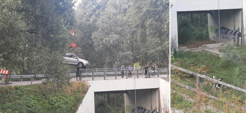 Perde il controllo dell'auto e finisce nel lago (in secca) dopo un salto di diversi metri: momenti di paura a Terlago